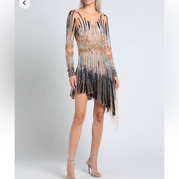 DSQUARED sheer sequins rhinestones appliqué embroidery dress luxury designer - Picture 1 of 5